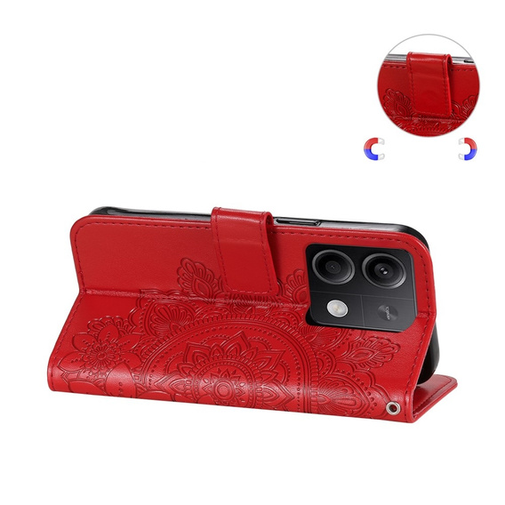 Etui z klapką do Xiaomi Redmi Note 13 5G, Mandala, czerwone