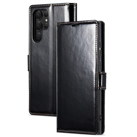 Etui z klapką do Samsung Galaxy S23 Ultra, ERBORD Waxy Wallet, czarne