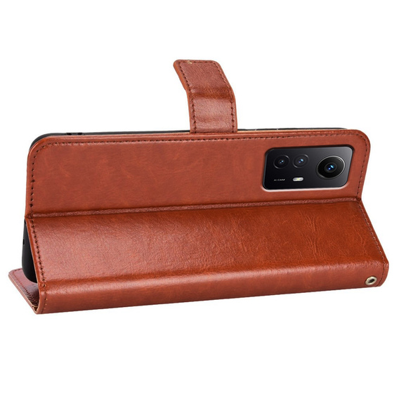 Etui z klapką do Xiaomi Redmi Note 12S, Wallet, brązowe