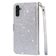 Etui z klapką do Samsung Galaxy A35 5G, Wallet Zipper Pocket Glittery, srebrne