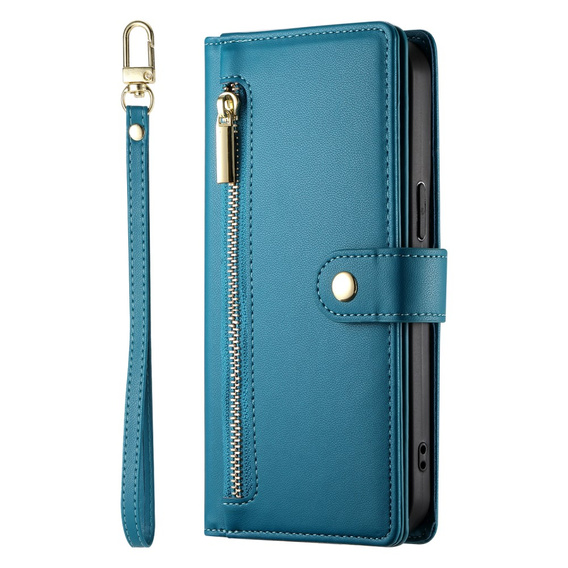Etui z klapką do iPhone 16 Pro Max, Wallet Zipper Pocket, niebieskie