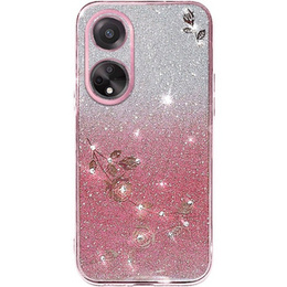 Etui do Oppo A78 4G, Glitter Flower, różowe rose gold