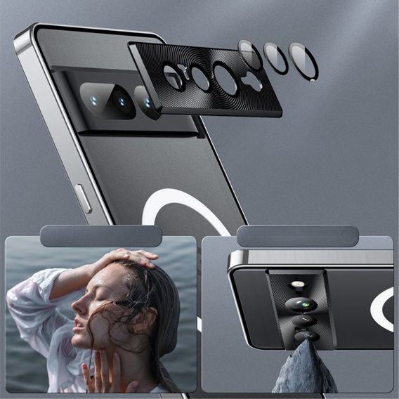 Etui z ochroną aparatu do Google Pixel 8 Pro, CamShield MagSafe, przezroczyste / srebrne