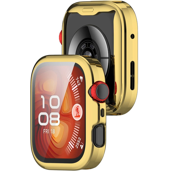 2w1 Etui silikonowe z osłoną ekranu do Huawei Watch Fit 4 – lekka ochrona wyświetlacza i boków - złote