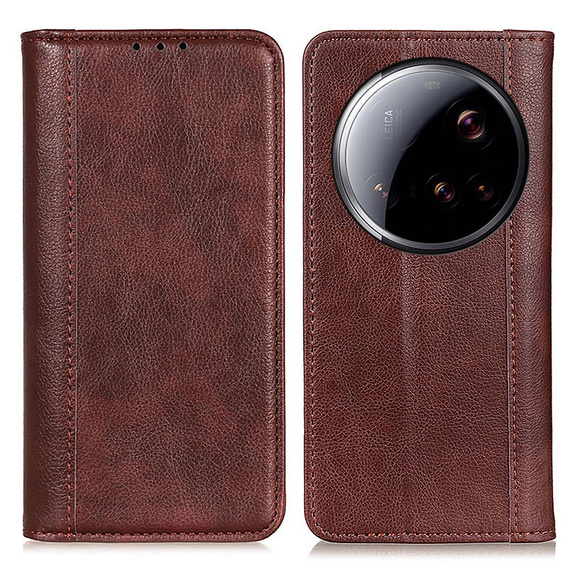 Etui z klapką do Xiaomi 15 Ultra, Split Leather, brązowe