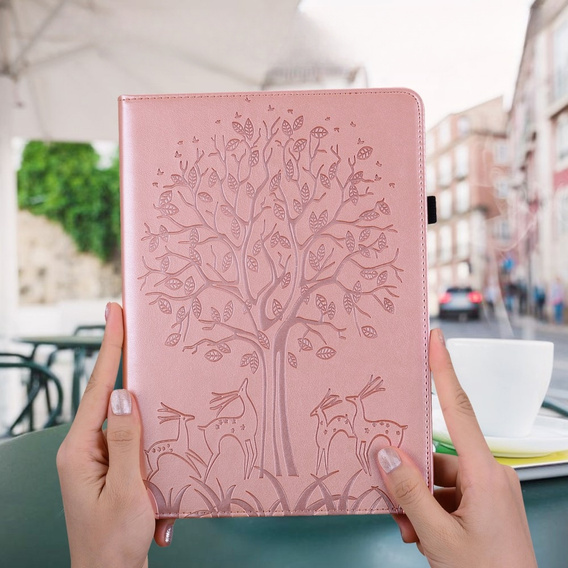 Etui do Huawei MatePad SE 10.4, Drzewo i jelenie, różowe rose gold