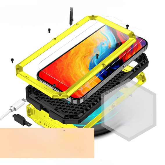 Etui do iPhone 14 Plus, R-JUST CamShield Slide, pancerne, żółte / czarne