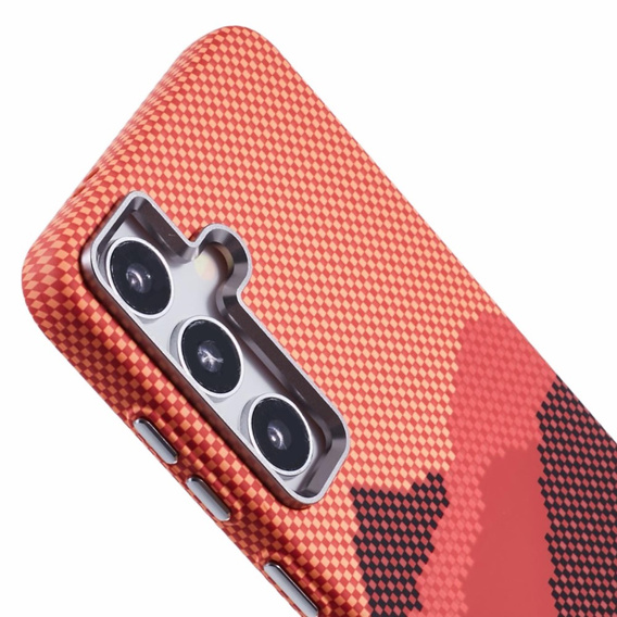Etui do Samsung Galaxy S25, Carbon Fiber MagSafe, pomarańczowe
