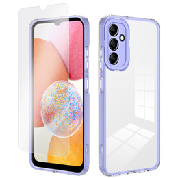 Zestaw Etui do Samsung Galaxy A14 5G, AntiDrop Hybrid Case, Przezroczyste z fioletową ramką + szkło
