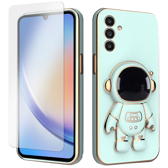 Zestaw Etui Electro do Samsung Galaxy A34 5G, Astronauta, Zielone + szkło
