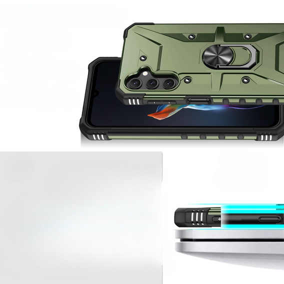 Etui pancerne do Samsung Galaxy A14 4G/5G, z ringiem, zielone