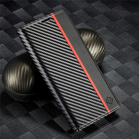 Etui z klapką LC.IMEEKE do Samsung Galaxy A17 5G, z fakturą karbonu, czarne