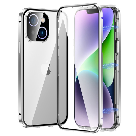 Etui do iPhone 14, Magnetic Dual Glass, srebrne