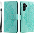 Zestaw Etui do Samsung Galaxy A34 5G, portfel ze wzorem Mandala z klapką, zielone + szkło