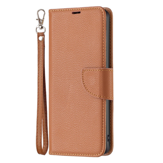 Etui z klapką do Samsung Galaxy A25 5G, Wallet Litchi Leather, brązowe + szkło 9H