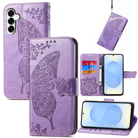 Etui z klapką do Samsung Galaxy S25 FE, Butterfly, fioletowe