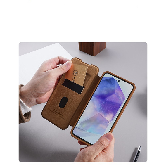 Etui z klapką NILLKIN do Samsung Galaxy A56 5G, CamShield Qin Pro, skórzane, czarne