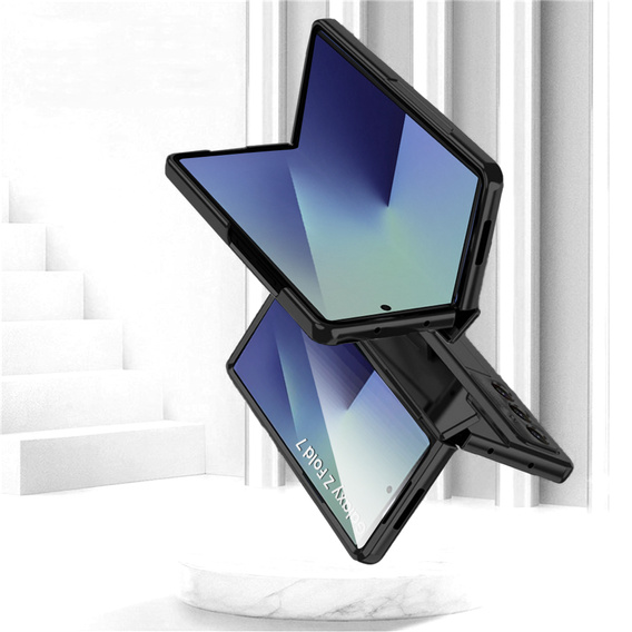 Etui z podstawką do Samsung Galaxy Z Fold7 5G, z ochroną zawiasu, szkłem i rysikiem - czarne