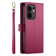 Etui z klapką do Oppo Reno 13F 5G, Wallet Zipper Pocket, czerwone