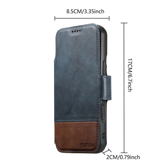 Etui z klapką 2w1 do iPhone 17 Pro Max, SUTENI, do MagSafe, niebieskie