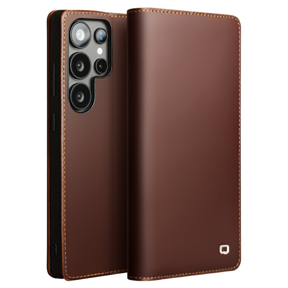 Etui QIALINO do Samsung Galaxy S25 Ultra z klapką i kieszenią – brązowe