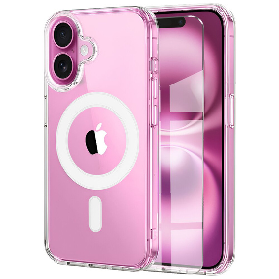 Etui Magnetyczne do iPhone 16, ERBORD CrystalMag, przezroczyste + Szkło na ekran