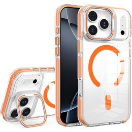 Etui do iPhone 17 Pro, do MagSafe, z podstawką, transparentne z pomarańczowymi wstawkami