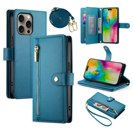 Etui z klapką do iPhone 16 Pro Max, Wallet Zipper Pocket, niebieskie