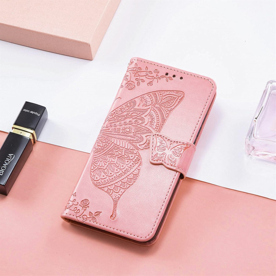 Etui z klapką Butterfly do Realme C71 – eleganckie i funkcjonalne, różowe