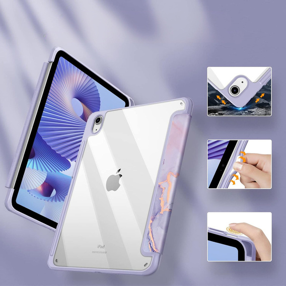 Etui do iPad 11" 2025 A16 (11 gen.) / iPad 10.9" 2022 (10 gen.), Smartcase Hybrid, z miejscem na rysik, Marble fioletowe
