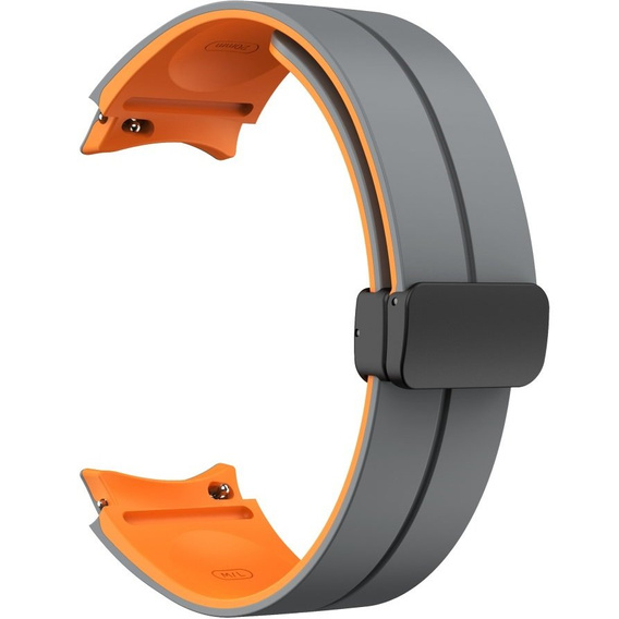 Pasek Silikonowy do Samsung Galaxy Watch 4/5/6 40/42/43/44/45/46/47mm, Szary / Pomarańczowy