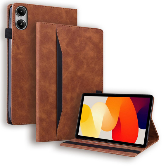 Etui z klapką i kieszeniami na karty do Xiaomi Redmi Pad 2 - Brązowe