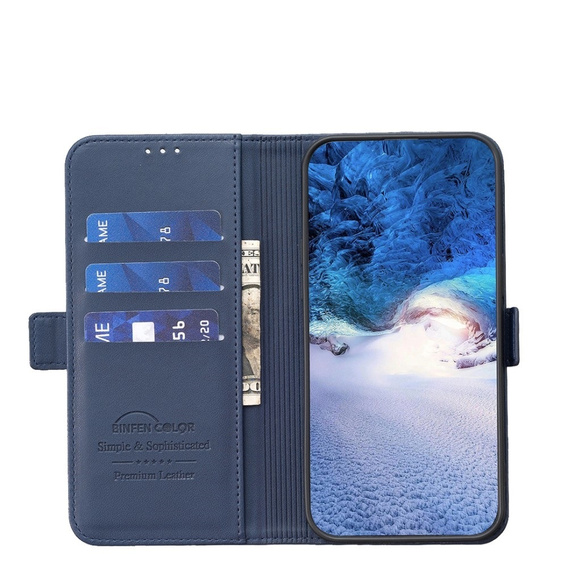 Etui z klapką do Samsung Galaxy A15, BINFEN Wallet, niebieskie + szkło 9H
