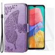 Zestaw Etui z klapką do Samsung Galaxy M33, Motyl, Fioletowe + szkło