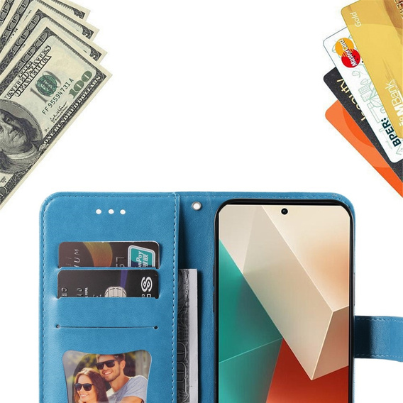 Etui z klapką do Xiaomi Redmi Note 13 5G, Mandala, niebieskie