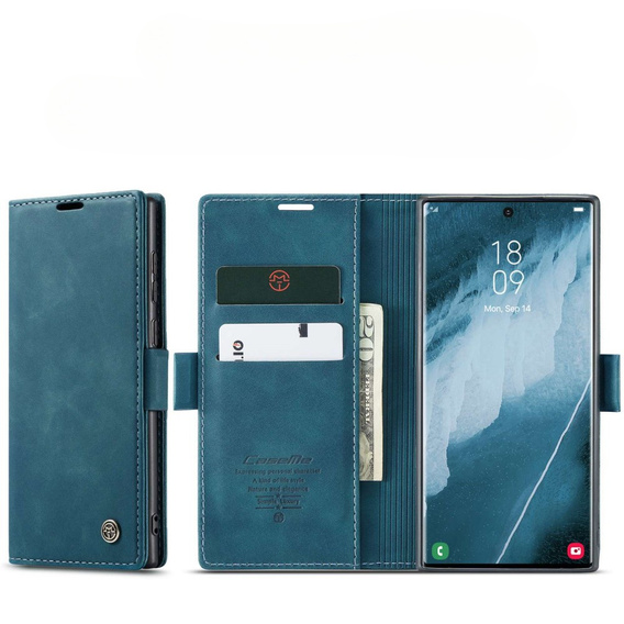 Etui CASEME do Samsung Galaxy S22 Ultra, Leather Wallet Case, zielone