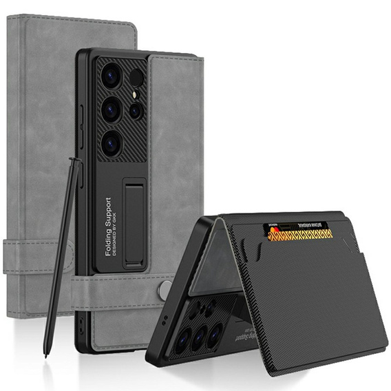 Etui GKK do Samsung Galaxy S25 Ultra z klapką, kieszenią i podstawką – szare