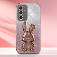 Etui do Samsung Galaxy A54 5G, Glitter Rabbit, z wysuwaną podstawką, różowe