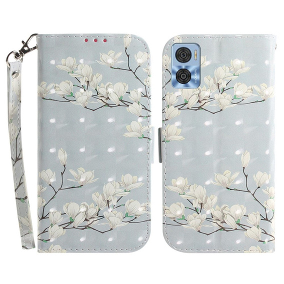 Etui z klapką do Motorola Moto E22 / E22i, Wallet, Magnolia Flowers szare