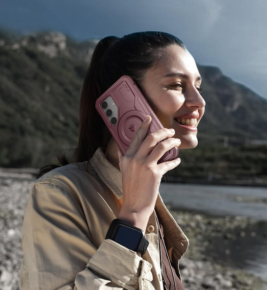 Etui pancerne do Samsung Galaxy S24, Dexnor Full Body MagSafe, różowe