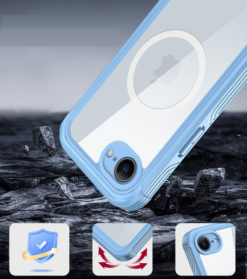 Etui do iPhone 16E, Shockproof, ze szkłem, do MagSafe, niebieskie