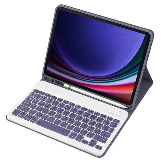 Etui z klawiaturą do Samsung Galaxy Tab S9, Leather Pen Slot, fioletowe