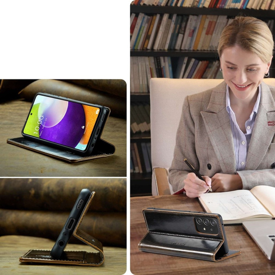 Etui z klapką CASEME do Samsung Galaxy A52/A52s, Waxy Textured, kawowe