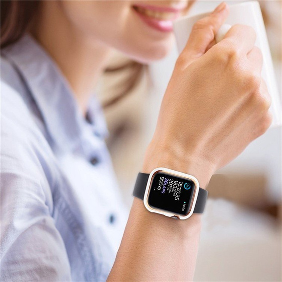 2w1 Etui + Szkło Hartowane do Apple Watch 7/8/9 45mm - Biały / Złoty