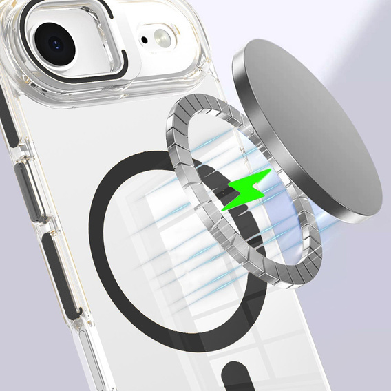 Etui do iPhone 17 Air, do MagSafe, z podstawką, transparentne z czarnymi wstawkami