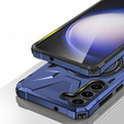 Etui do Samsung Galaxy S24, pancerne z podstawką i blaszką do uchwytu, niebieskie