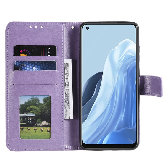 Etui z klapką do Oppo Reno7 5G, Mandala, fioletowe