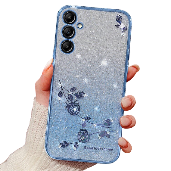 Etui do Samsung Galaxy A55 5G, Glitter Flower, niebieskie