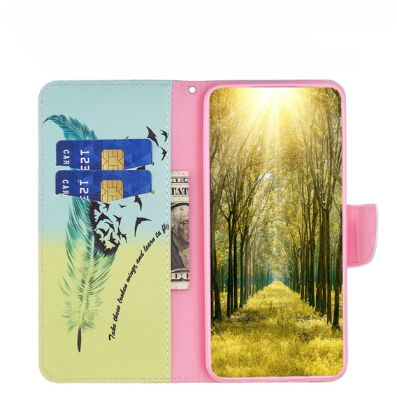 Etui z klapką do Xiaomi Redmi Note 12 4G, Wallet, Feather niebieskie / żółte