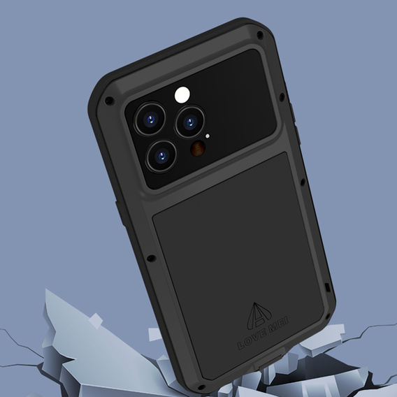 Etui Love Mei do iPhone 14 Pro Max, pancerne ze szkłem, czarne